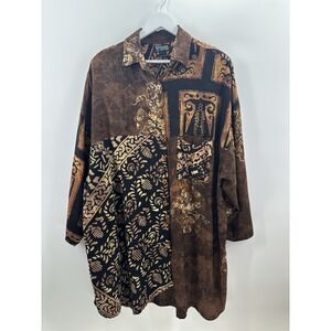 Tropical Tantrum Brown Natural Rayon Tunic Vacation Cruise 2X Plus Blouse AB16